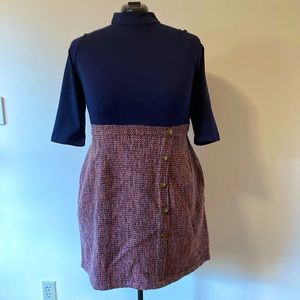 ModCloth Navy & Tweed Dress with Pockets and Brass Buttons Size 1X